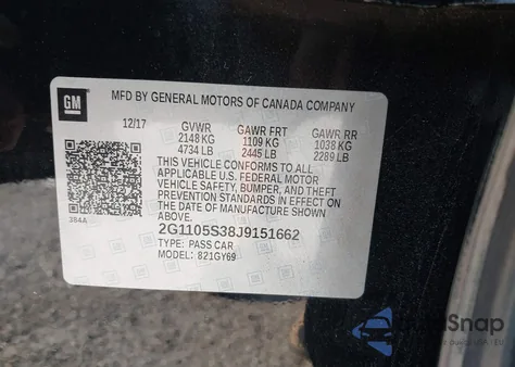 2018 Chevrolet Impala Lt from USA, damaged, VIN 2G1105S38J9151662